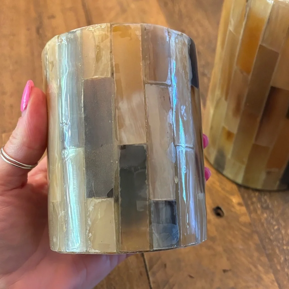 Crate&barrel Neutral Mosaic Pillar Candle - Set of 2